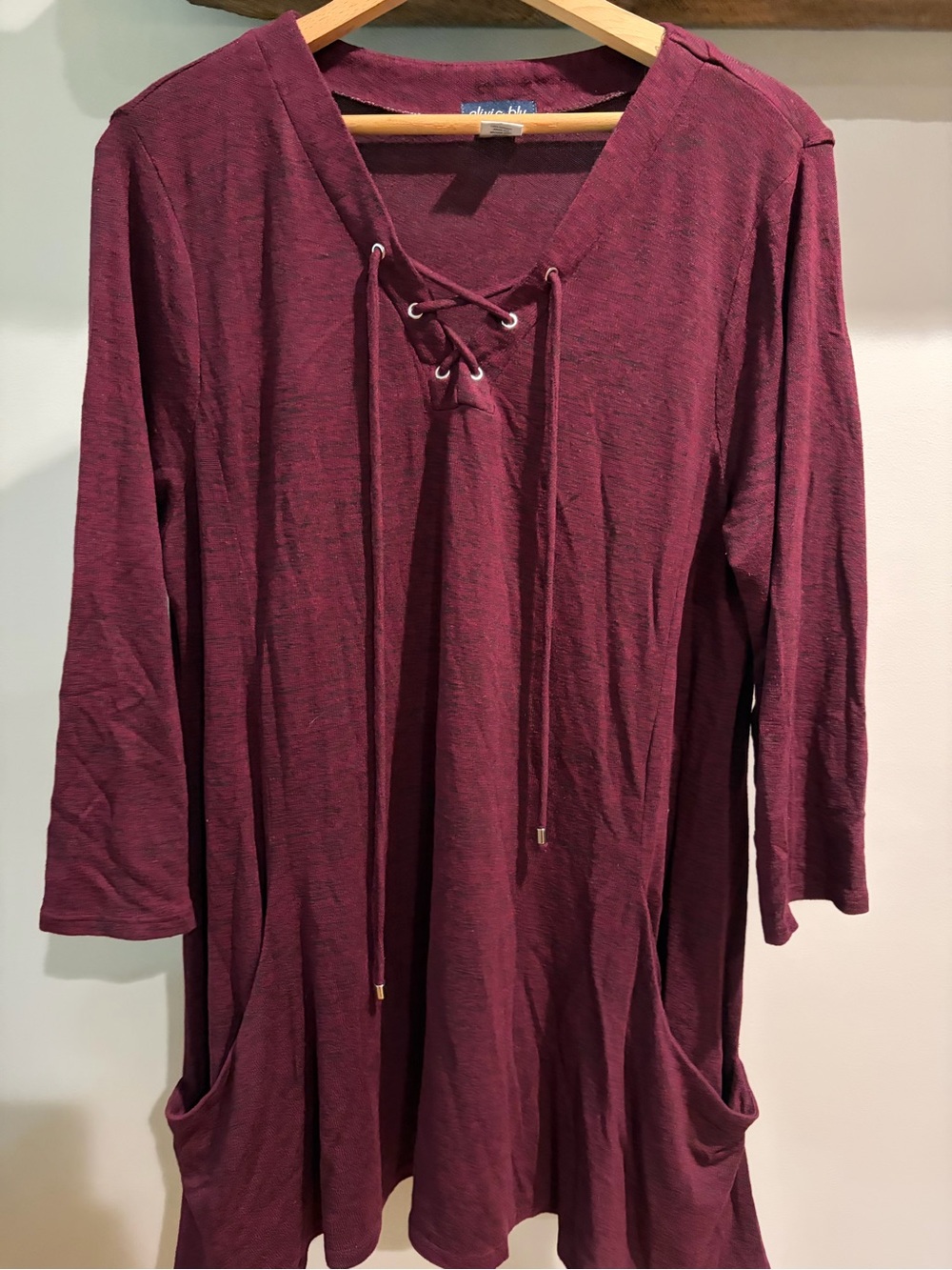 Women's Lace-Up Tunic Top in Deep Berry
